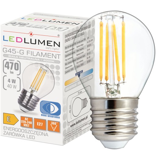 E27 LED žiarovka GUĽA 4W=40W Vlákno 470lm Dekoratívne Bez blikania 4000K