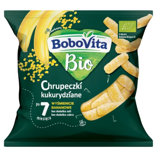 BoboVita Bio Banánové kukuričné lupienky, každá 7 mesiacov. 20 g