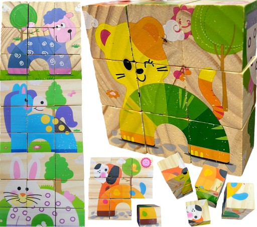 PUZZLE DREVENÉ BLOKY zvieracie puzzle 6v1