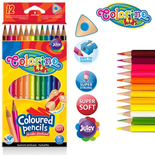 Trojuholníkové pastelky, 12 školských farieb, Colorino