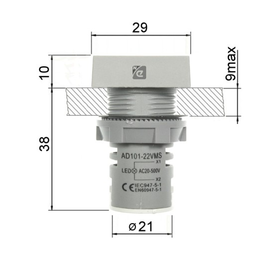 LED indikátor modrý 220V 230V 500V VOLTMETER meter Voltmeter