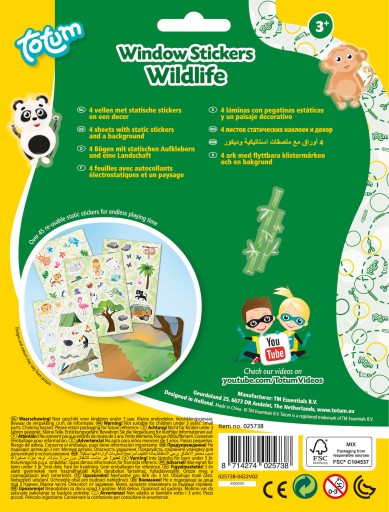 Totum opakovane použiteľné nálepky na okná na autosklá Wildlife