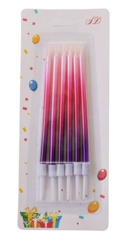Narodeninové sviečky Smooth Ombre ružové a fialové Dlhé 10cm/ 6ks