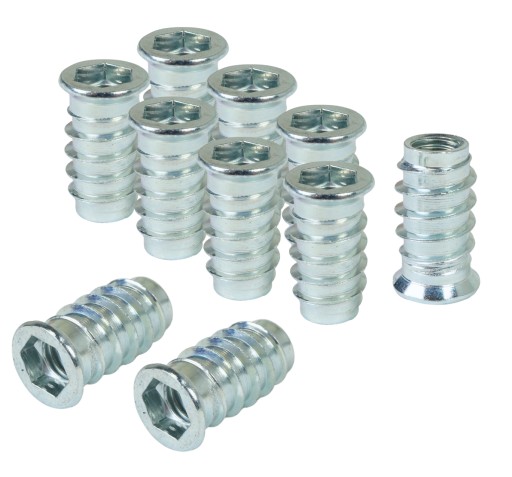 10x Objímka s dvojitým závitom, skrutka do dreva, vybranie M8 x 24 mm