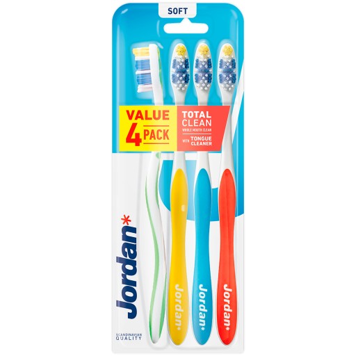 Zubná kefka JORDAN TOTAL CLEAN, čistič jazyka SOFT, 4 ks.