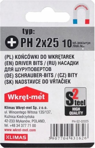 Skrutkovacie bity PH-2 25mm KLIMAS WKRĘT-MET 10ks