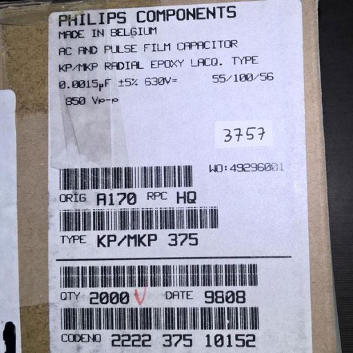 Kondenzátor Philips 1,5nF 630V R10 5% MKP375 x10