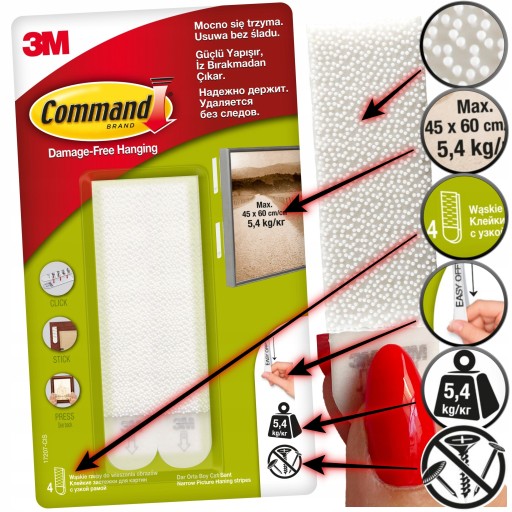 COMMAND 3M VEĽKÝ ÚZKY suchý zips 4 SADA = 8 KS 17207