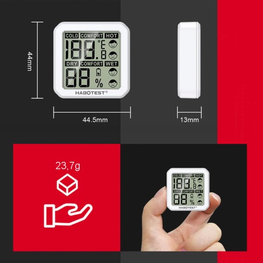 MINI TERMO-HYGROMETER MERANIE TEPLOTY A VLHKOSTI ČISTEJ OBRAZOVKY HABOTEST