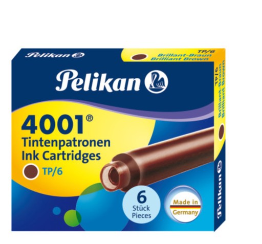 Atramentové kazety Pelikan, hnedé, krátke, 6 ks