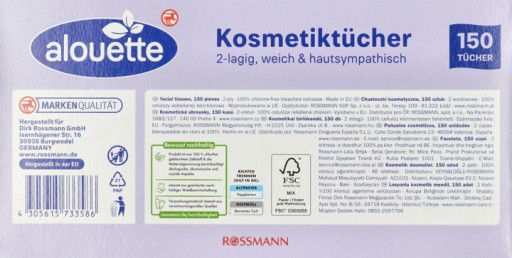 ALOUETTE kozmetické obrúsky 2-vrstvové 150 ks.