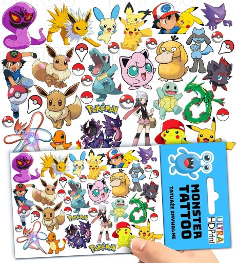 UMÝVAJÚCE DOČASNÉ TETOVANIE PRE DETI DETSKÉ POKEMONY ORIGINÁLNE DIZAJNY
