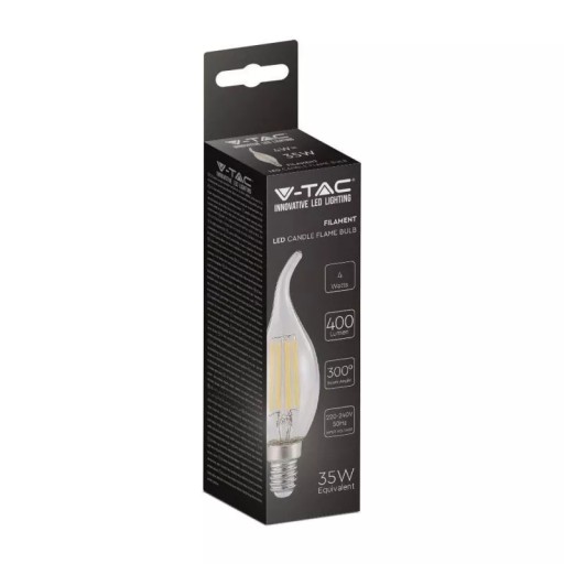 V-TAC LED žiarovka 4W E14 vlákno Plameň sviečky VT-1997 4000K 400lm