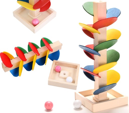 DREVENÉ BLOKY GUĽOVÁ VEŽA MONTESSORI HRA GUĽOVÁ DRÁHA STROM