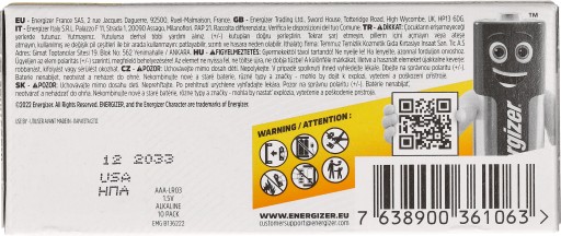Energizer 1,5V LR03 AAA alkalické batérie 10 ks.