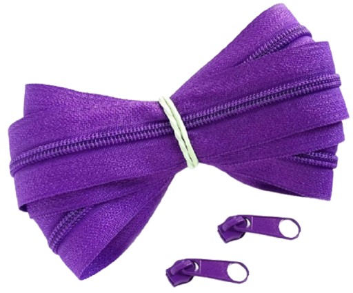 Špirálový zips 3 mm zips FIALOVÝ 1 meter + 2 zipsy