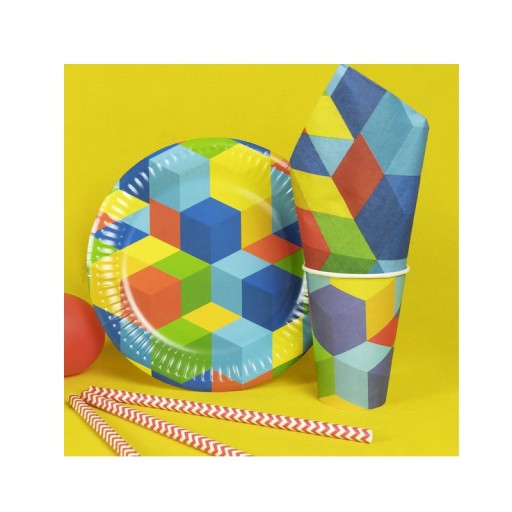Papierové taniere Bloky - 18 cm - 8 kusov