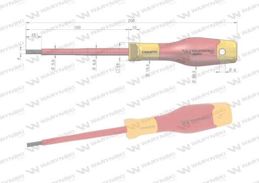 Plochý skrutkovač. zateplený 4 x 100 mm. VDE. oceľ S2, Waryński, WMW041