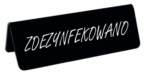 Stojan s potlačou DESINFECTED do reštaurácie