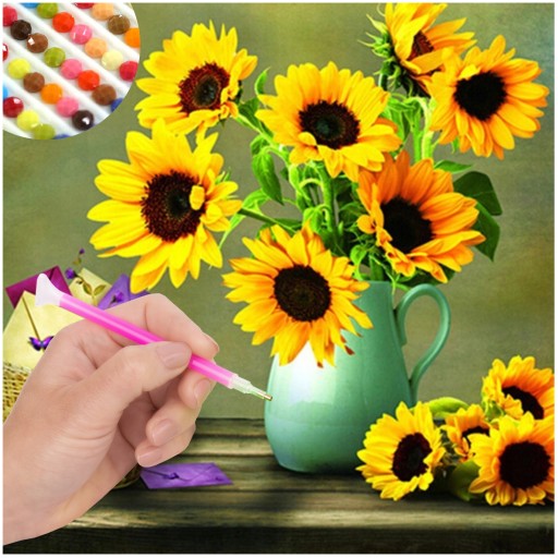 OBRÁZOK vyrobený z DIAMANTOV Diamond Embroidery SUNflowers 5D Diamond Cutting Book