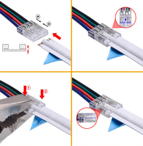 Konektor pre RGB COB LED pásy 10mm, konektor s káblom, obojstranná svorka