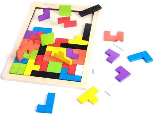 Puzzle Drevené kocky Montessori Tetris Puzzle