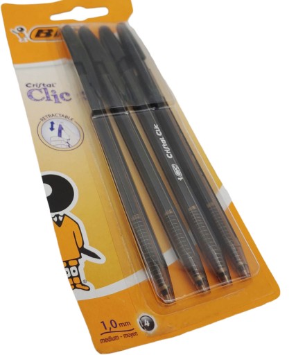 PERÁ 4 ks ČIERNA 1mm BIC CRISTAL CLIC