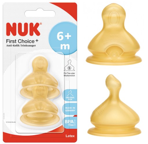NUK Cumlík na fľašu latex 6m+ L First Choice+ 2 ks