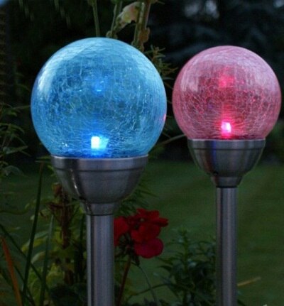 Záhradné svietidlo SOLAR BALL sklo 8cm LED COLD + RGB