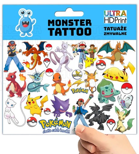 UMÝVAJÚCE DOČASNÉ TETOVANIE PRE DETI DETSKÉ POKEMONY ORIGINÁLNE DIZAJNY