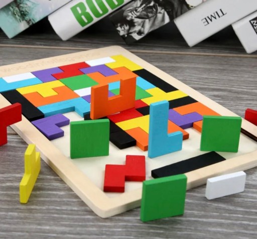 TETRIS PUZZLE DREVENÉ BLOKY MONTESSORI BLOCKS 3D LOGICKÁ HRA