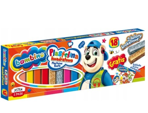 Štvorcová plastelína, 18 farieb + BAMBINO podložka