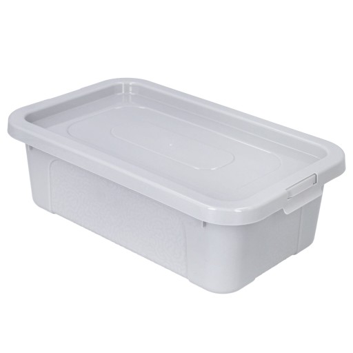 Organizér, plastová nádoba s vrchnákom, 4,5l box, svetlo šedá