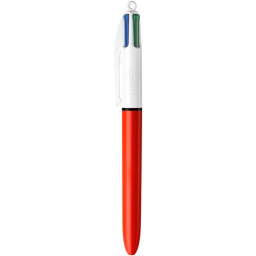 BIC 4 farby Jemné vysúvacie guľôčkové pero, červené, 4 farby náplne, 0,8 mm