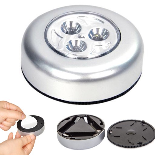 Malá, bezdrôtová, 3-LED, samolepiaca, batériou napájaná lampa citlivá na dotyk