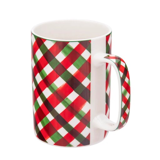 Károvaný vianočný hrnček na kávu z porcelánu Kako