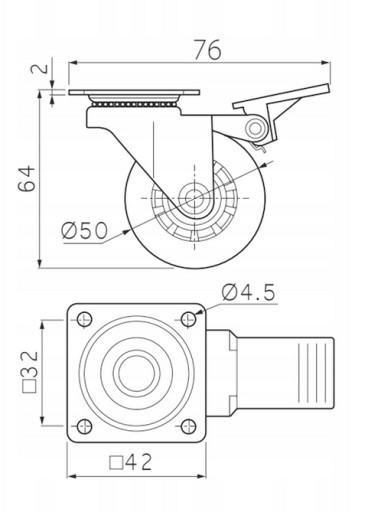 SUPRA otočné nábytkové koleso s brzdou, priemer 50mm