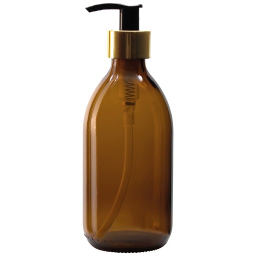 SKLENENÁ FĽAŠA s pumpičkou na dávkovanie mydla, DÁVKOVAČ na kozmetiku, 300ml