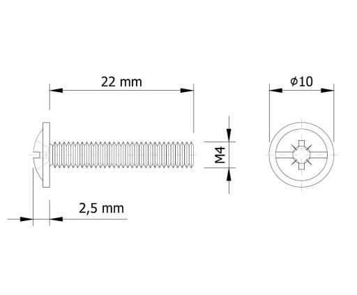 Metrické skrutky 10X M4X22 mm pre skľučovadlá DIN 967