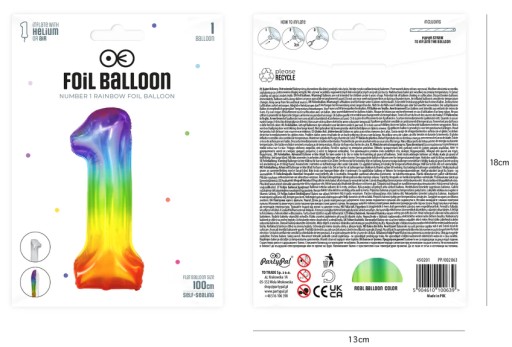 OMBRE fóliový balón číslo 1 narodeninový dúhový XXL