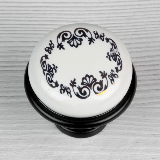 ČIERNY NÁBYTOKOVÝ GOMBÍK PORCELÁNOVÝ KLOBÁK ZÁSUVKY S RETRO VZOROM