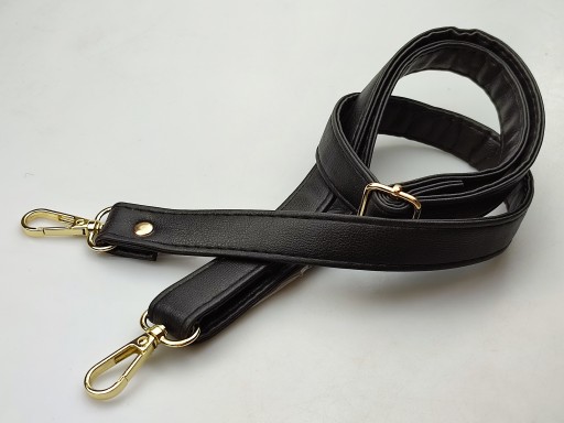 Popruh na kabelku, 20 mm, čierny, so zlatými karabínkami, 64 - 115 cm