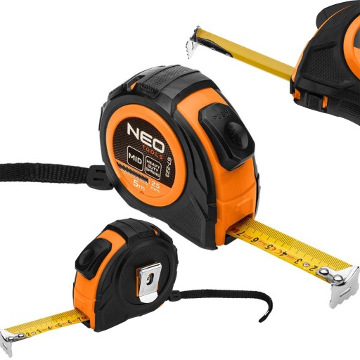 NEO ROLOVACIA OCEL ROZMERY 5 m X 25 mm AUTOMATICKA ZAMKNUTIE DVOCH ZASTAVOVACICH TLACIDIEL 67-223