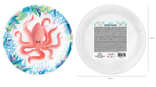OCEAN papierové taniere morské živočíchy farebné narodeninové 18cm 6ks