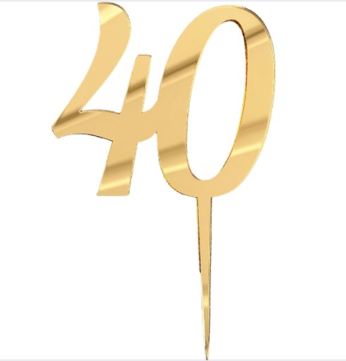 Číslo 40 Topper na nôžku na prilepenie do zrkadla Narodeninové číslo 8cm ZLATÉ PLEXI