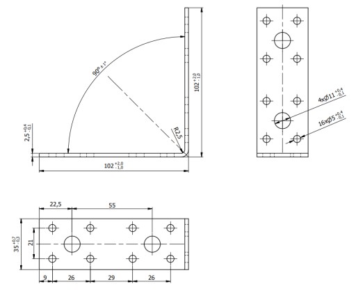 KL6 CARPENCY PRIPOJOVACÍ UHOL PRE MONTÁŽ 102x102x102x35x2,5 POZINKOVANÝ 10 ks