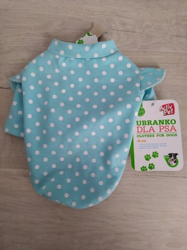 Oblečenie pre psa, modrá bodkovaná blúzka, veľkosť 25