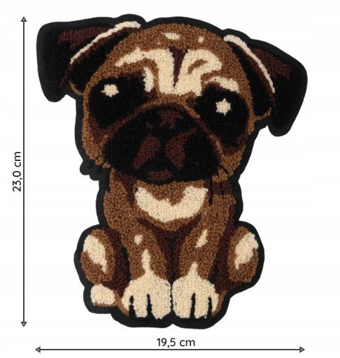 Veľká vyšívaná nášivka Pes Mops Buldog 23 cm