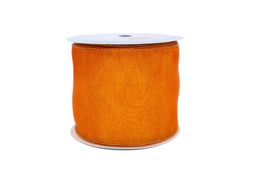 ŠIFÓNOVÁ STUHA ČASOVANÁ S KRYŠTÁLOVÝM DRÔTKOM 10cm/5m ORANŽOVÁ ŽLTÁ