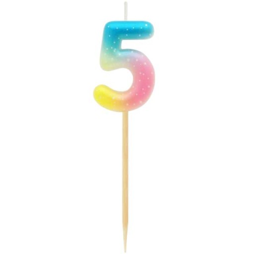 Dekorácia Dúhová SVIEČKA ČÍSLO 5 PIKER PASTEL